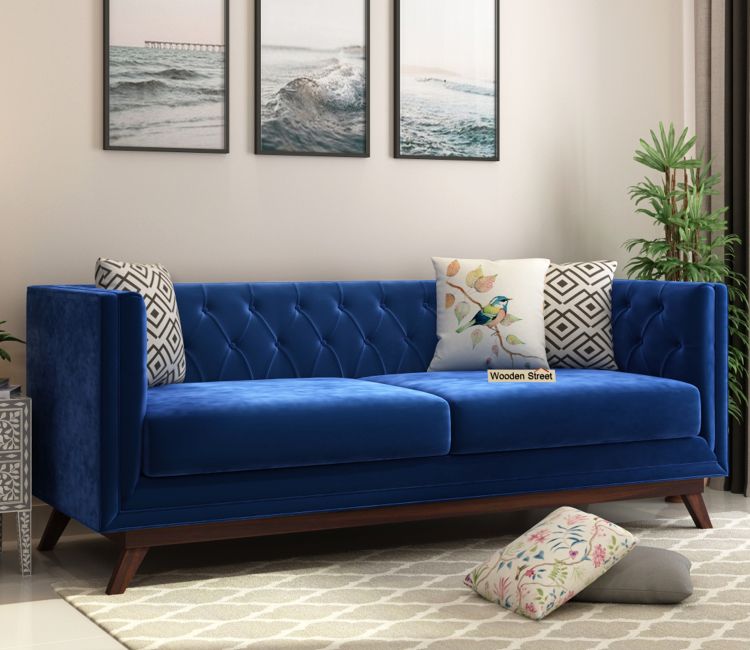 Berlin 3 Seater Sofa (Velvet, Indigo Blue)