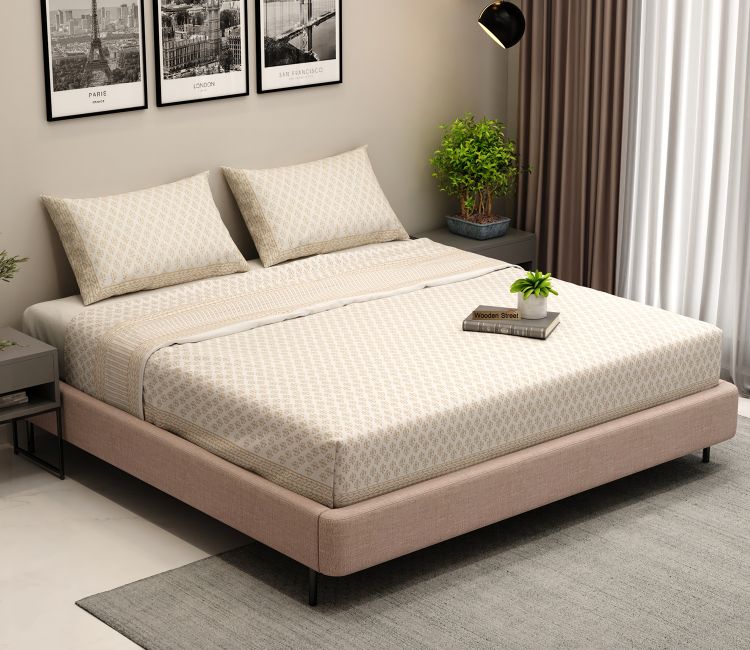 200 TC Double Bed Sheet - Alys Positional Percale Cotton Bedsheet King Size With 2 Pillow Covers Shop king size fitted sheets online at Wooden Street | cotton bedsheet for double bed