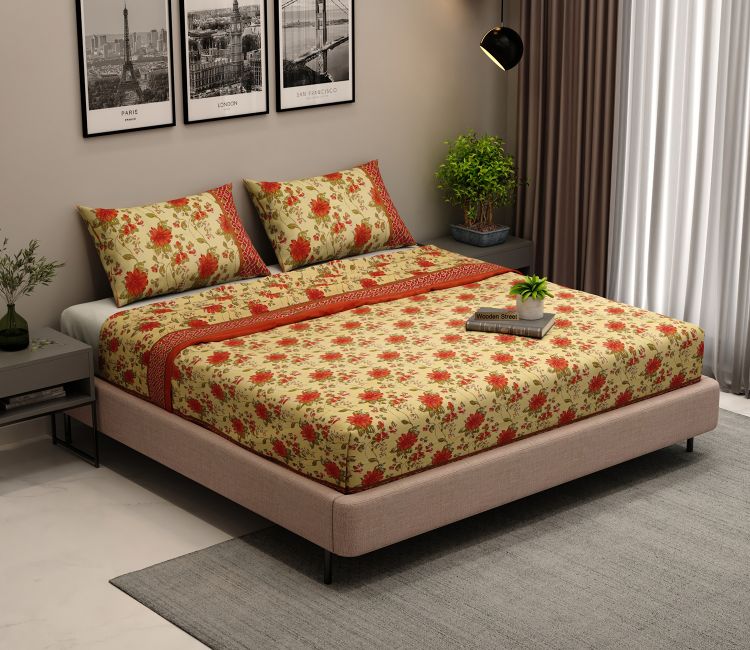 120 TC Floral Jaipuri Printed Cotton Double Bedsheet With 2 Pillow Cover Double Bedsheet Online | Jaipuri Printed Cotton Bedsheet | With 2 Pillow Cover