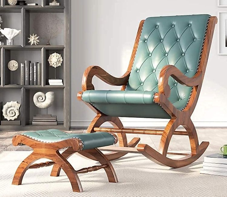 Eleanor Comfort Cushioned Leatherite Back With Seat Teak Wood Rocking Chair 