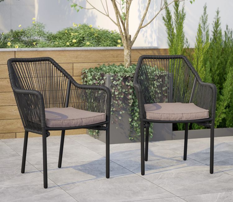 Black Rope 2 Seater Chair Set And Brown Cushions