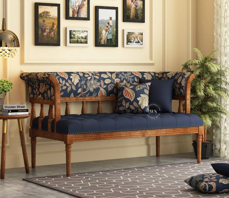 Buy Reyes Bench With Back Rest for Living Room | wooden bench