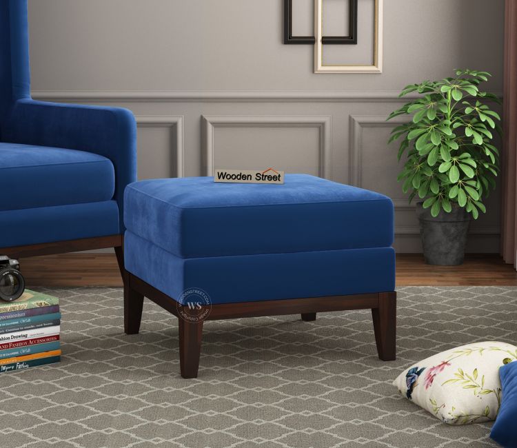 Joan Ottoman (Indigo Blue) Ottoman stool for living room – soft sitting stool with storage