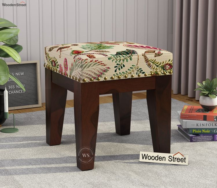 Clan Stool (Walnut Finish, Rosy Leaf) Wooden stool for sitting – Clan design in walnut finish