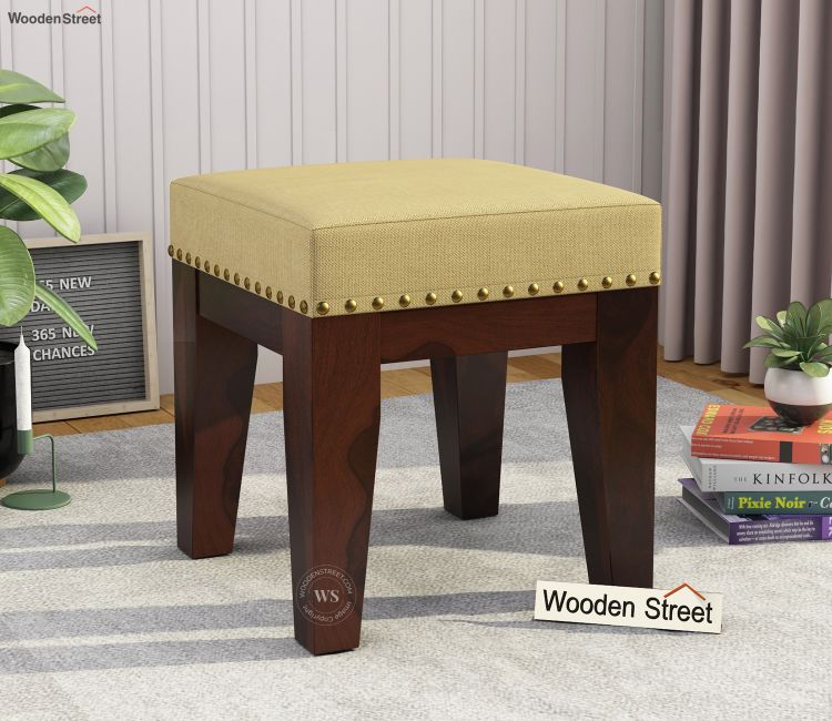 Clan Stool (Walnut Finish, Irish Cream) Wooden stool for sitting – versatile footstool for living room