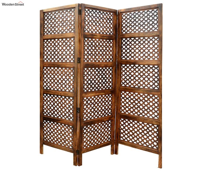 Wall Wooden Partition: 3 Panel Inaya Carved Wooden Partition | Mandir Partition In Living Room