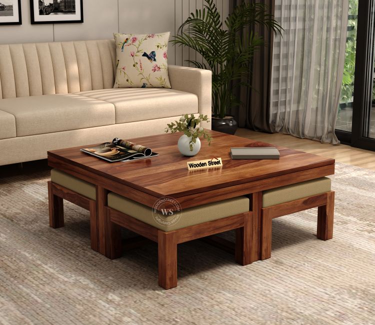 Reid Centre Table Design in Honey Finish | modern coffee table designs for living room
