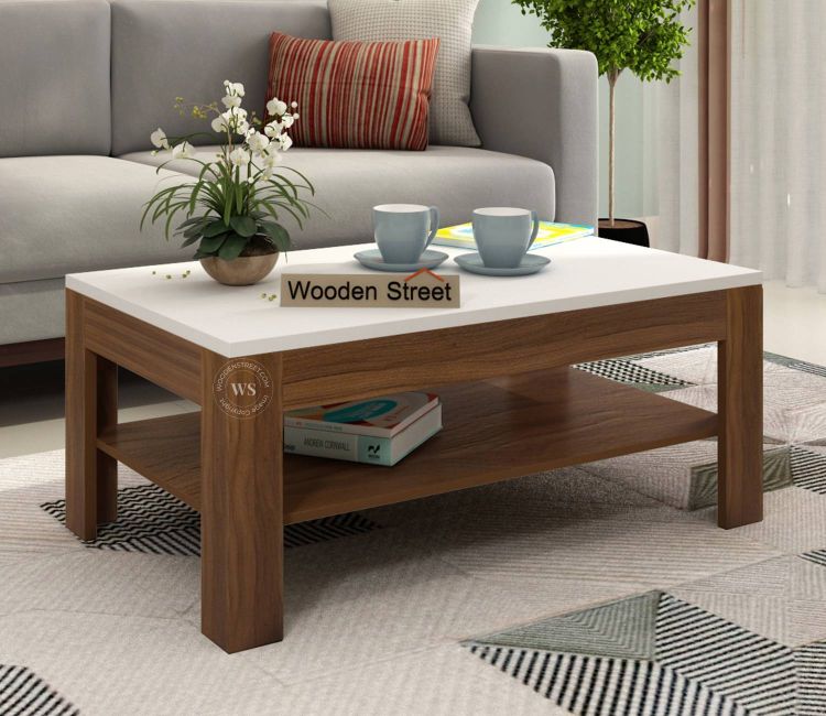 Beach Coffee Table Design with Frosty White Top in Exotic Teak Finish