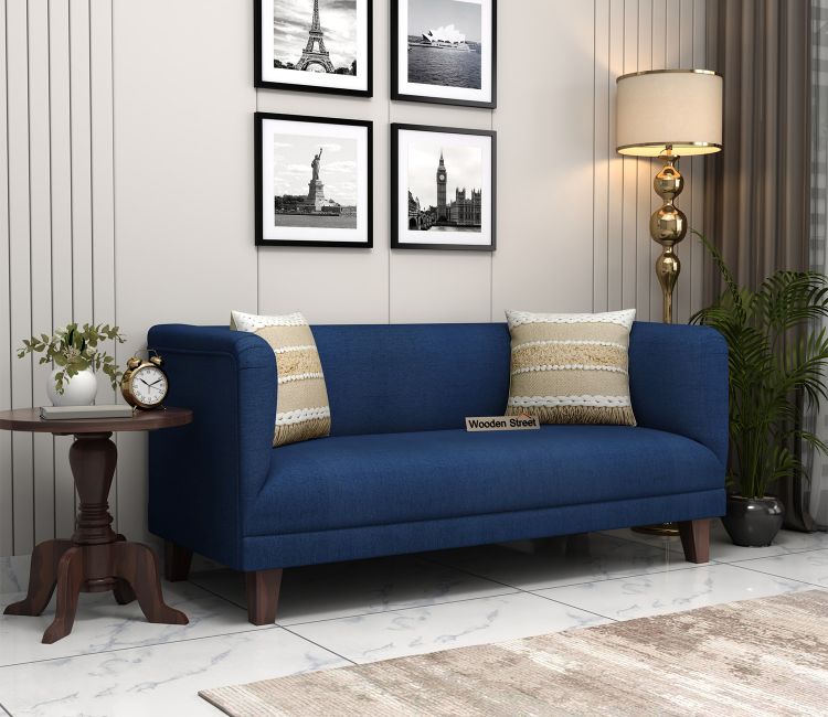 Dexter 3 Seater Fabric Sofa (Cotton, Azure Blue) buy 3 Seater Velvet Fabric Sofa Set online price