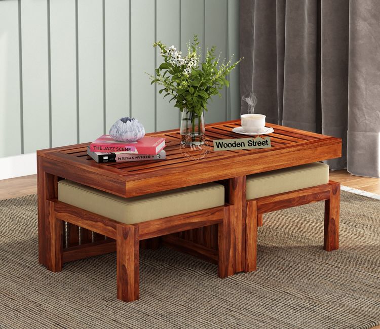Buy Tea Table Design, Farrow Center Table With Stools