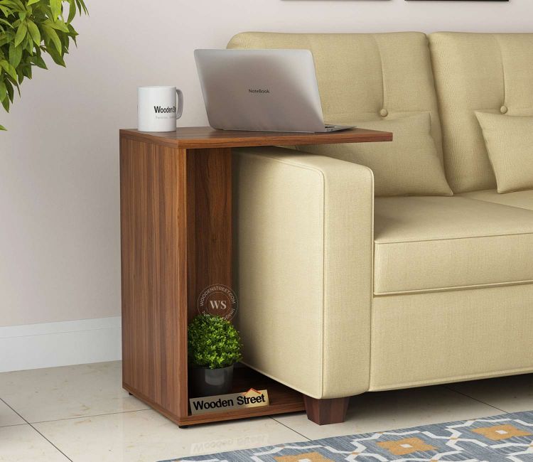 Rachel C-Shaped Side Table in Exotic Teak Finish - Sofa Side Table for Living Room