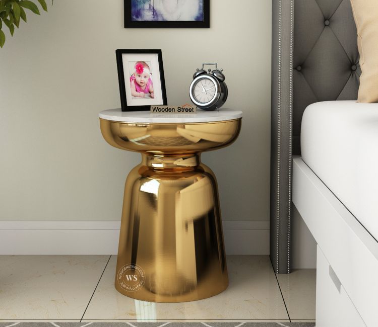 Cupola Metal and Marble Top Side Table in Gold Finish for Living Room