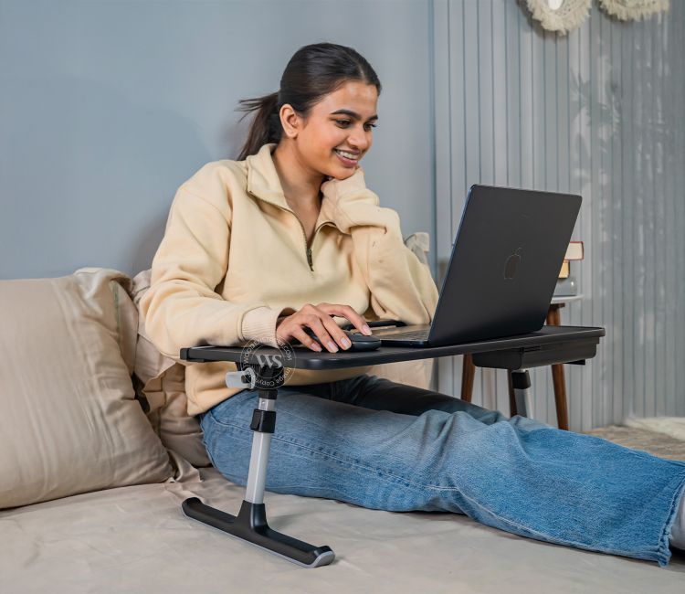 Daffy Foldable Laptop Table for Study | Bed Table for reading with storage drawer