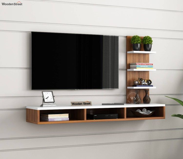 Paige Wall-Mounted Tv Unit with Exotic Teak Finish