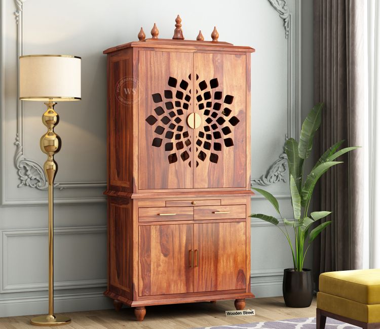 Amitava home temple design in honey finish