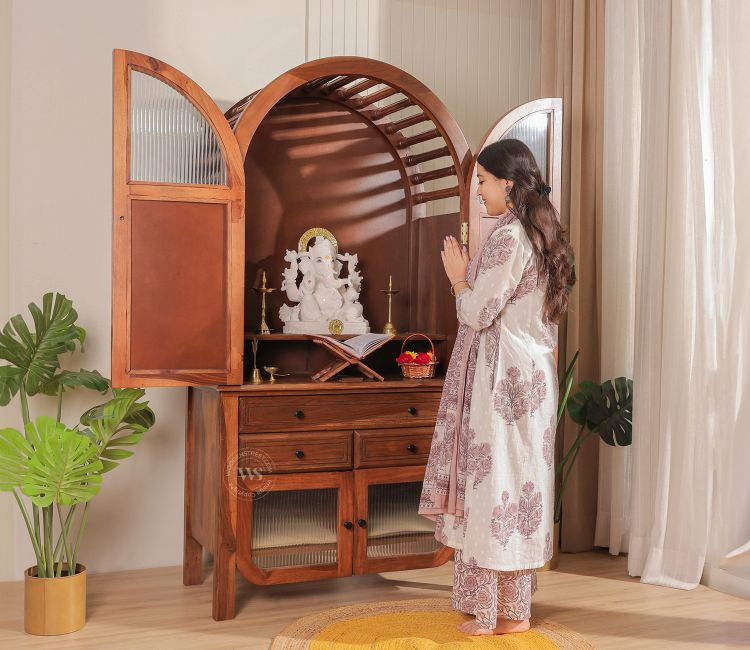 Anant big wooden mandir for home with spacious drawers