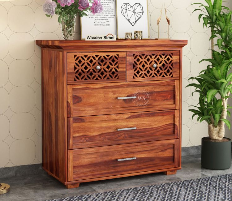 Cambrey 5-Drawer Wooden Chest Of Drawers (Honey Finish) Cambrey 5-Drawer Wooden Chest Of Drawer For Bedroom in Honey Finish