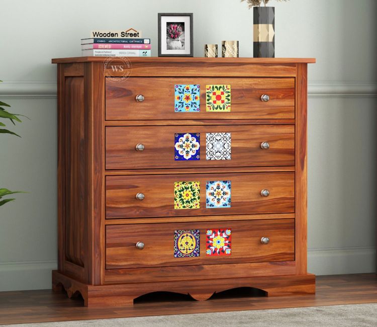 Boho 4-Drawer Wooden Chest Of Drawers (Honey Finish) Boho 4-Drawer Wooden Chest Of Drawer In Honey Finish