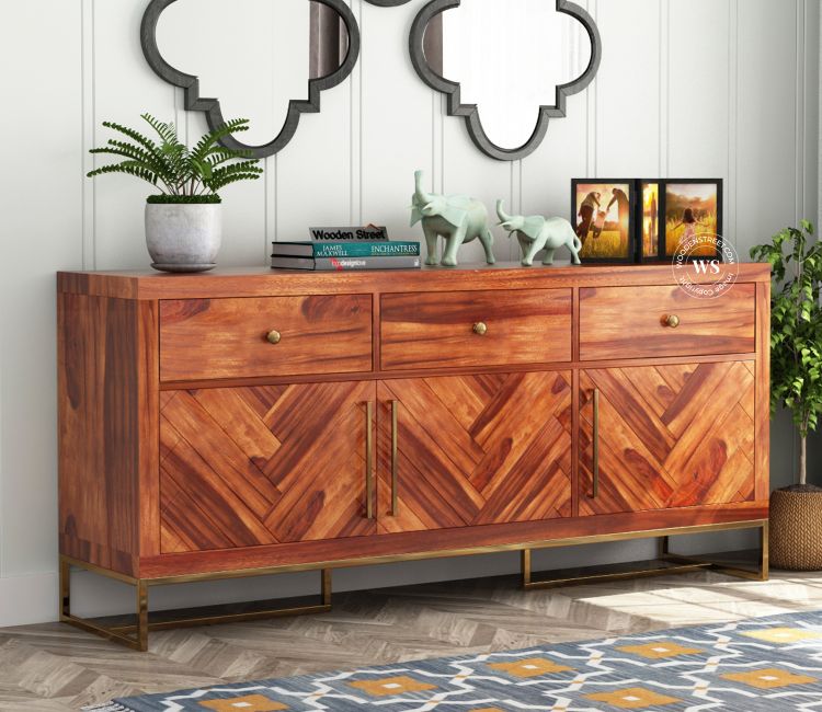Buy Wooden Storage Cabinets Online | Jett Sheesham Wood Cabinet and Sideboard (Honey Finish)