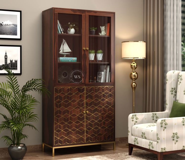 Suzette Sheesham Wood Bookshelf, glass bookcase online at low price
