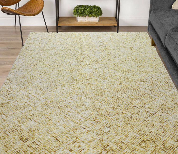Floor Carpet For Living Room - Eternity Rectangle Geometric Wool Hand Tufted Carpet (Off White, 4 x 6 Feet)