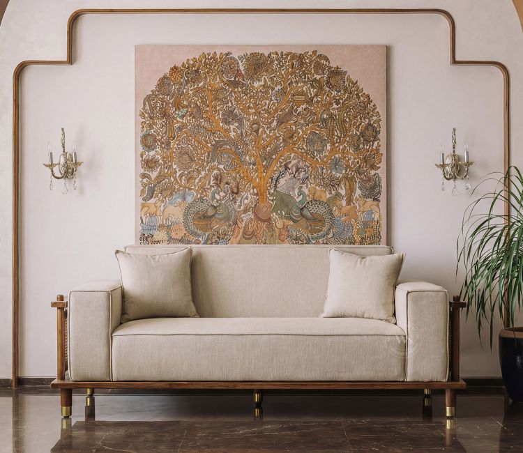Saket 2 Seater Ash Wood Cane Sofa (Sand Beige) Quartz Wooden Sofa Set (Honey Finish) | sofa models wooden | wooden sofa for living room | new model wooden sofa set | sofa set in wood | sofa cheap price