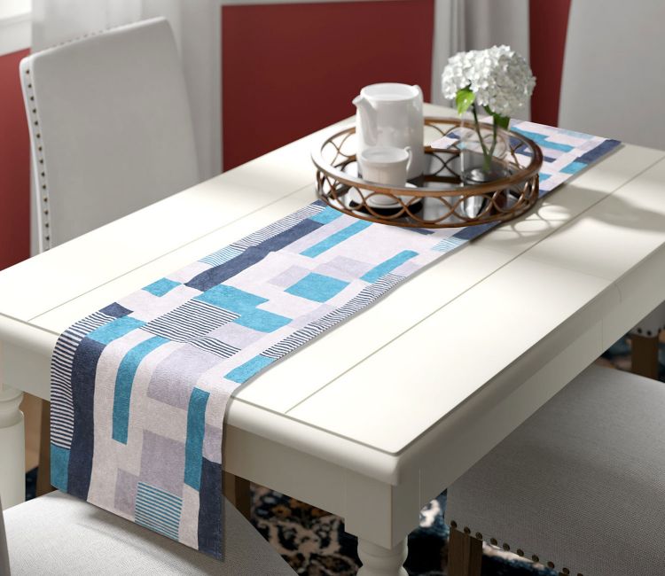 Blue Stripes Velvet Printed Table Runner (72 x 14 inches) Blue Stripes Velvet Printed Table Runner (72 x 14 inches)