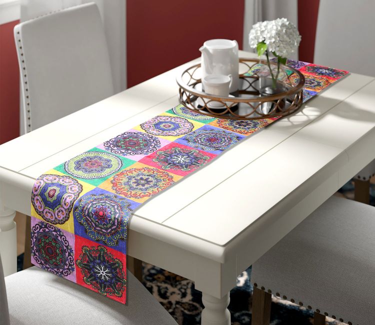 Multicolor Rangoli Velvet Printed Table Runner (72 x 14 inches) Multicolor Rangoli Velvet Printed Table Runner (72 x 14 inches)