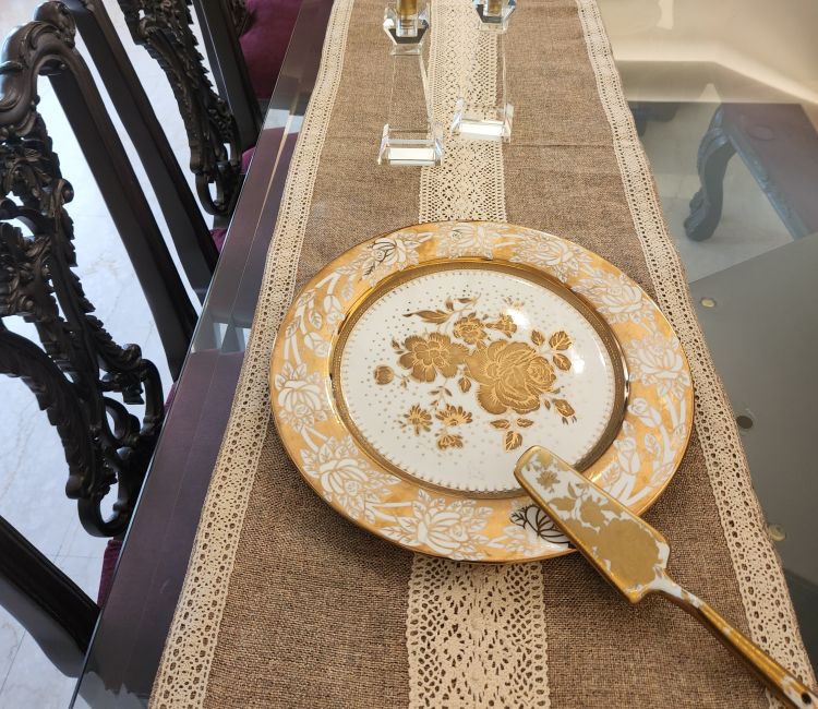 Vertical Love With Soft Polyster Fabric Table Placemats and Runner - Set Of 7 Handmade Madur Kathi Natural Fibre Grey Yellow Placemats and Table Runner - Set of 7