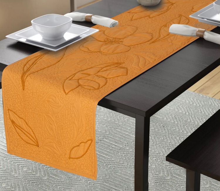 Cotton Quilted and Embroidered Table Runner (Orange, 72 x 14 Inch) Buy Table linen online at best price
