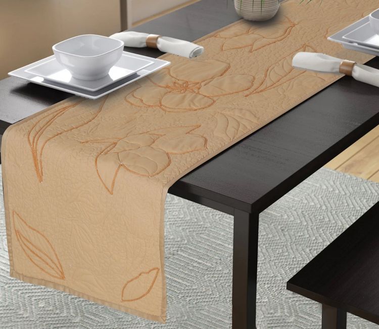 Cotton Quilted and Embroidered Table Runner (Beige, 72 x 14 Inch) Buy Table linen online at best price