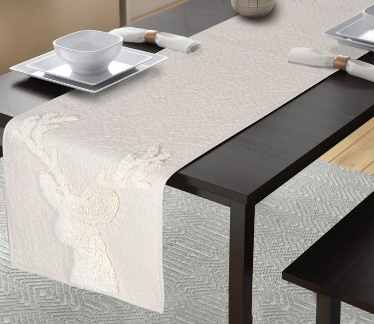 Ivory Quilted and Tufted Cotton Table Runner (72 x 14 Inch) Buy Table linen online at best price