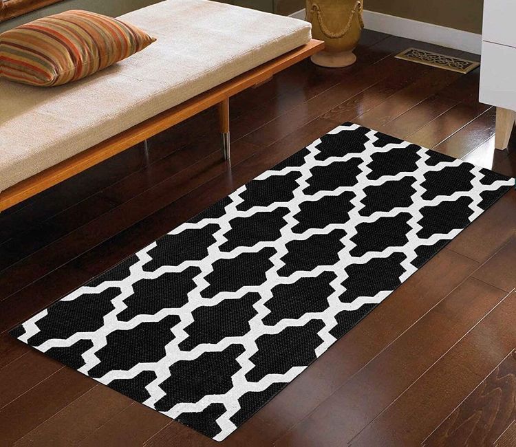 White and Black Printed Cotton Floor Runner