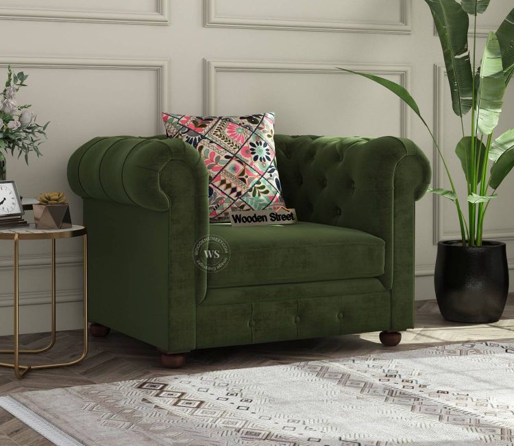 Henry 1 Seater Sofa (Velvet, Dark Olive Green) Henry 1 Seater latest Sofa set design