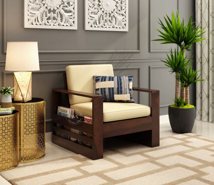 Winster 1 Seater Wooden Sofa (Walnut Irish Cream) Winster 1 Seater Wooden Sofa Walnut finish