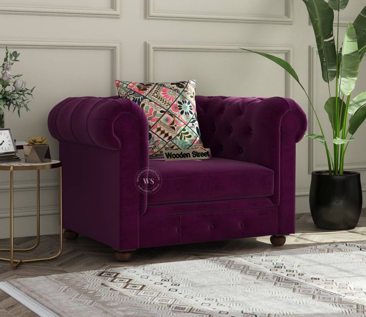 Henry 1 Seater Sofa (Velvet, Mulberry Pink) Buy 1 Seater Purple Colour Velvet Fabric Sofa Online