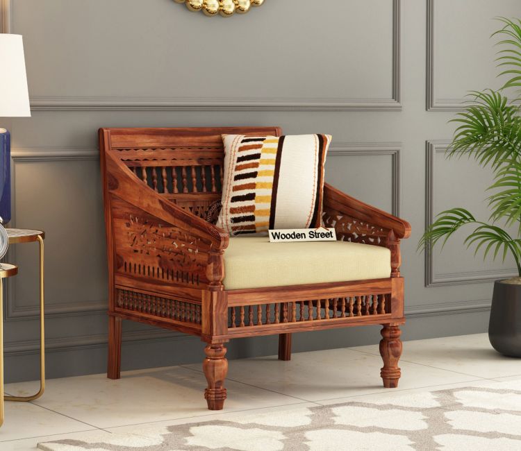 Alanis 1 Seater Wooden Sofa (Honey Finish) Alanis 1 Seater Wooden Sofa Design for living room
