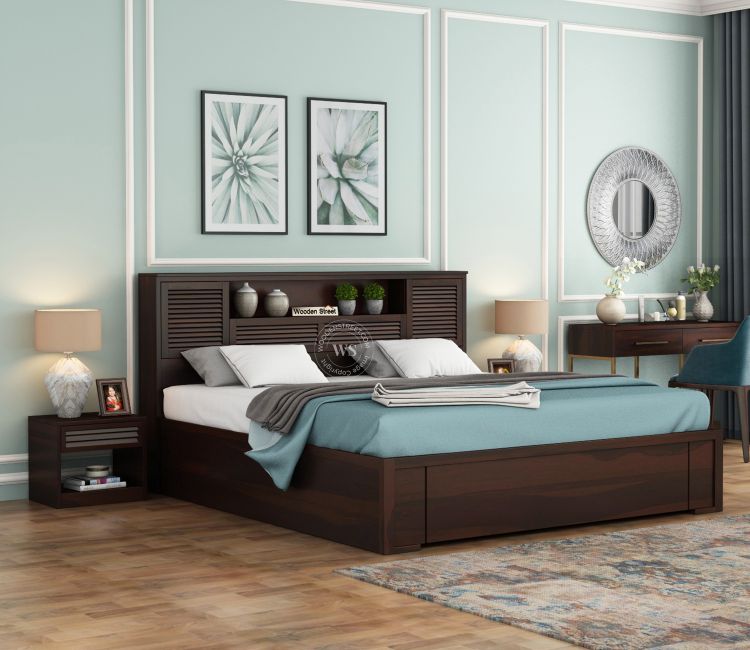 Ferguson Sheesham Wood Hydraulic Bed With Storage (Queen Size, Walnut Finish) queen size bed for bedroom | hydraulic storage bed online @Upto 55% OFF