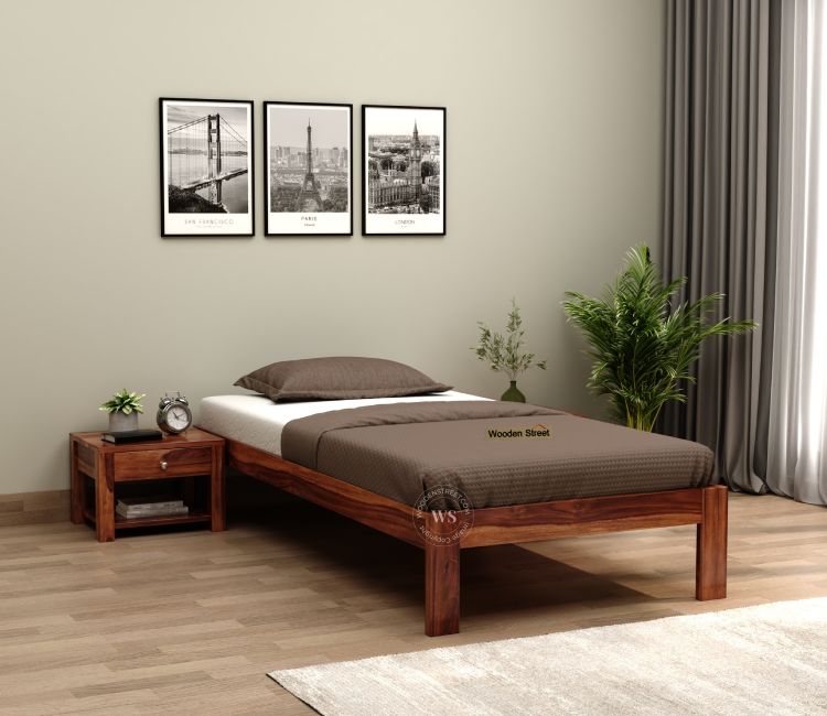 Hout Single Bed Without Storage (Honey Finish) Hout Wooden Single Bed Design Without Storage In Honey Finish