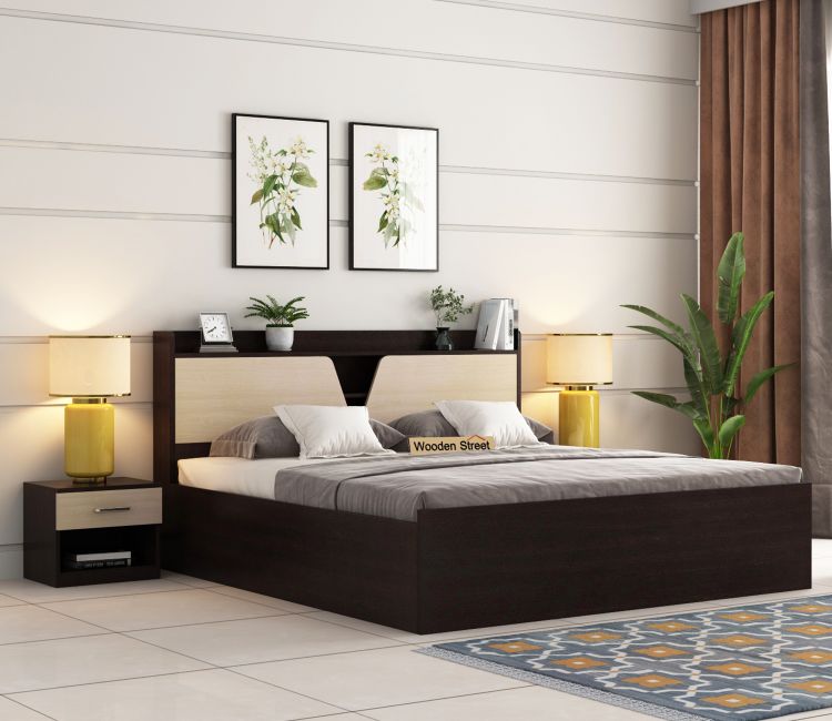 Evaline Bed With Box Storage (King Size, Flowery Wenge Finish)