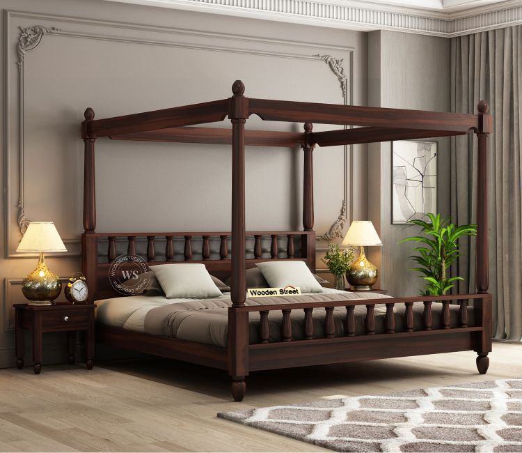 Allure Poster Bed Without Storage (King Size, Walnut Finish)