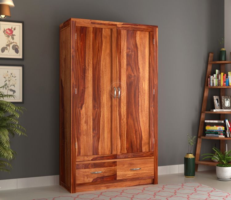 Sheesham Wood Cupboard - Holden Multi Utility 2 Door Wardrobe in Honey Finish