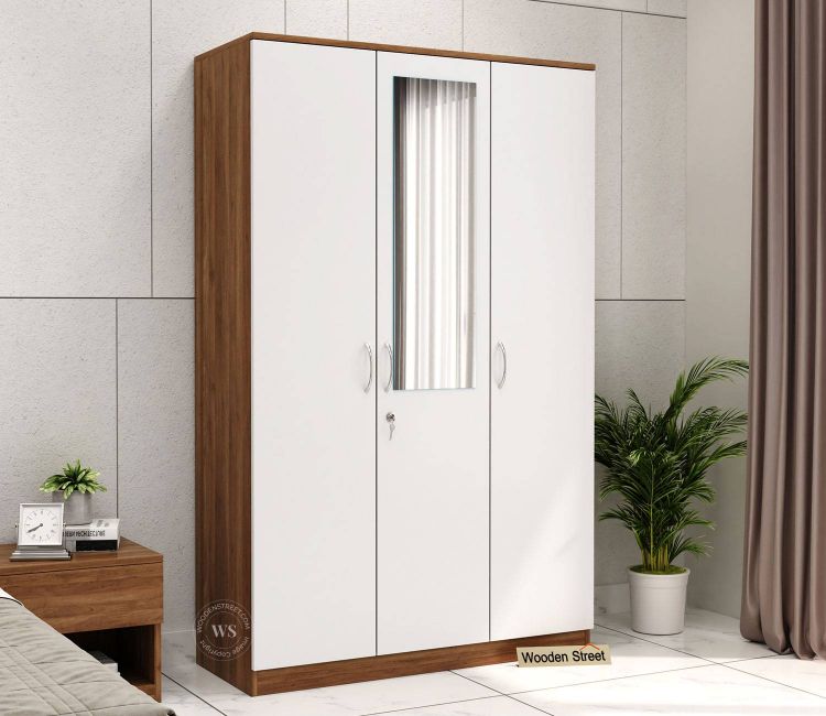 Kestrel 3 Door wooden clothes cupboard in white Finish
