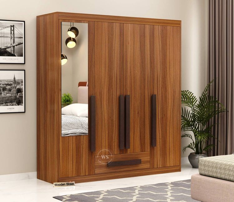Barry 4 Door Wardrobe With Mirror(Exotic Teak Finish)