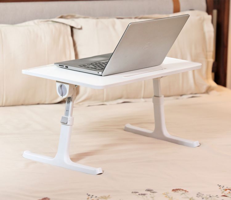 Nerdy Height Adjustable and Foldable Engineered Wood Breakfast, Study and Laptop Table (White)