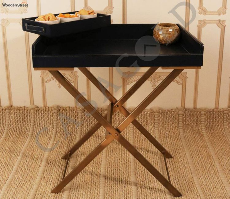 Bed Table For Food - Buy Ink Blue Leather Breakfast Table with Small Tray Online