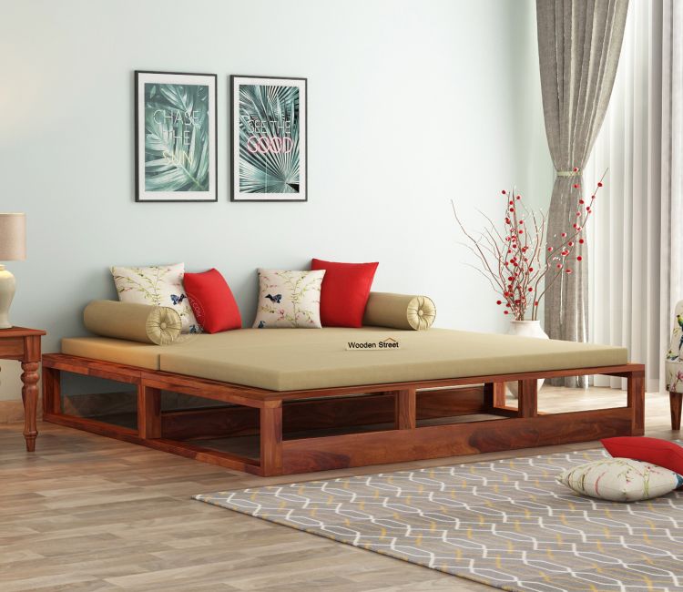 Bacon 3 Seater Divan Cum Bed with Mattress (King Size, Honey Finish)