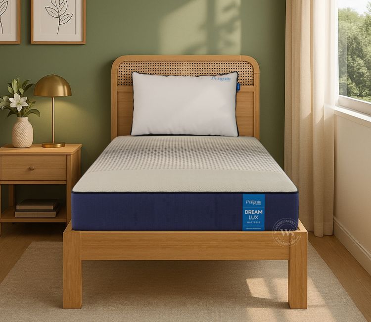 Wooden Street Penguin - Dream Lux Memory Foam Mattress | 10 Years Warranty | Medium Firm, Orthopedic Memory Foam | AeroWAVE Technology | Charcoal Infused Layer (8 inch, Single Size, 78 x 36)