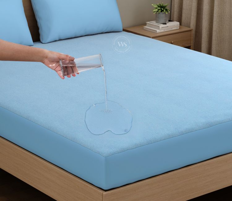 Featherix Cotton Feel Terry Ultra Soft Breathable Hypoallergenic Waterproof Mattress Protector King Size (Powder Blue, 72 x 72)