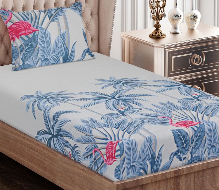 Cotton Floral Blue Single Bedsheet Set With 1 Pillow Cover Bed Sheet | cotton bedsheets online | bed sheet design | Buy Bedsheets Online in Bangalore, Delhi, Hyderabad, Mumbai, kolkata, chennai, pune, ahmedabad